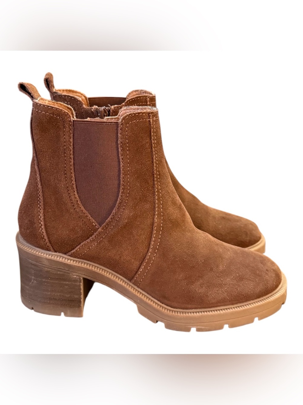 Lucky Brand Sodeti Suede Platform Chelsea Booties Women’s Size 8 Brown